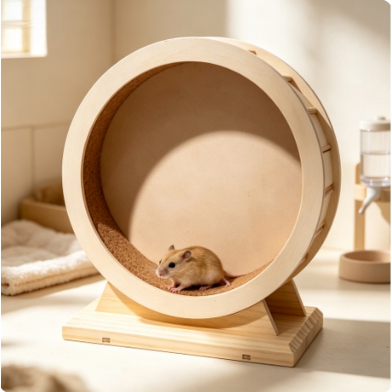 Hamster Cage Wheel - Sessiz Ahşap Hamster Egzersiz Tekerleği, Altın